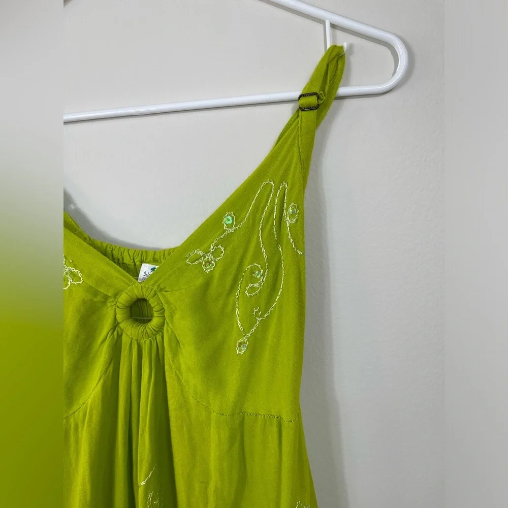 Iland Planet Miami Beach Elegant Green Embroidered Dress Straps Beach Size S/M? - Picture 7 of 16